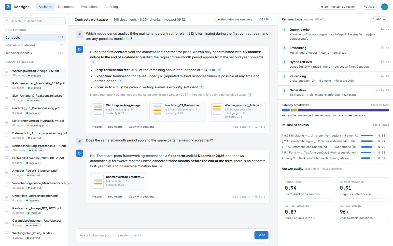 Assistant — grounded answer with citations