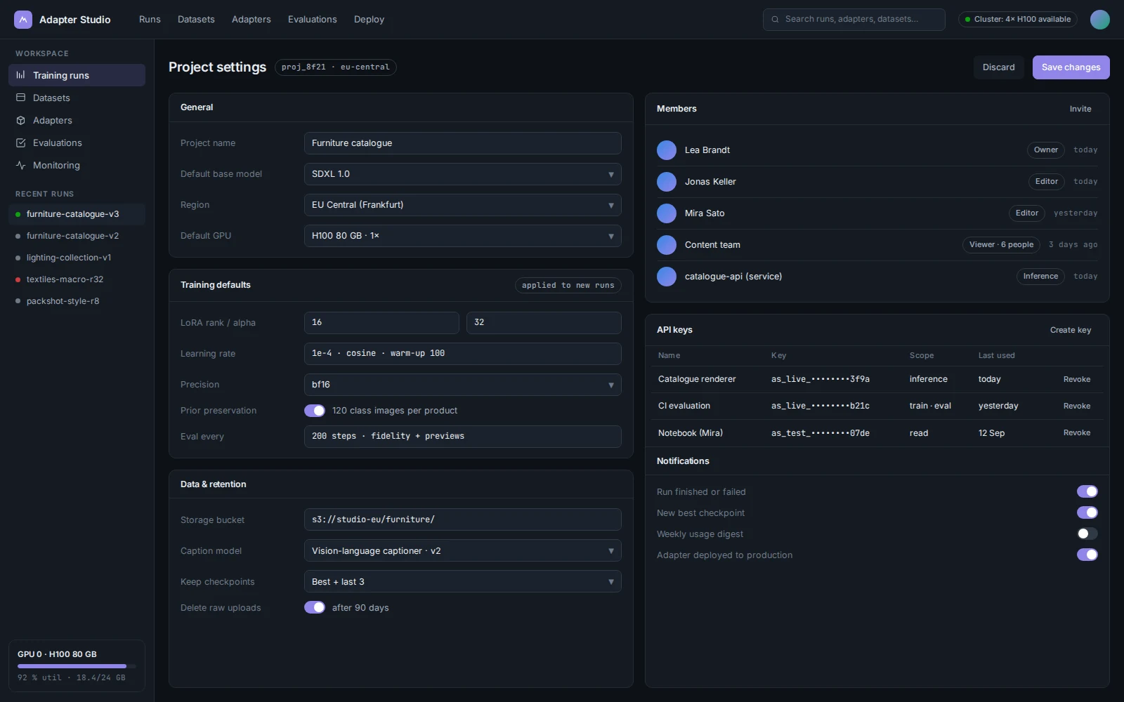 Project settings and members